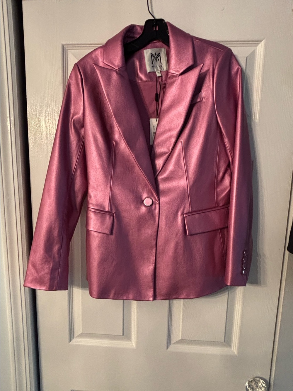 Milly Metallic Pink Single-Button Blazer
